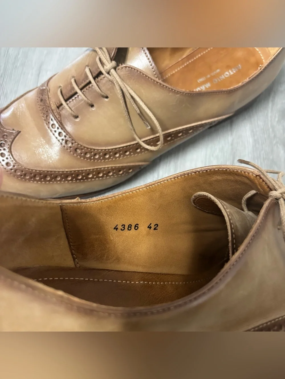 Antonio Maurizi Made in Italy Brown Leather Wingtip Oxfords Shoes Mens Size 9